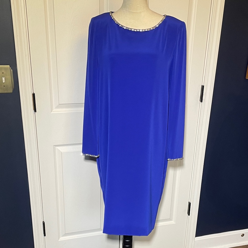 Niteline Della Roufogali Royal Blue Dress Beaded Jewel Trim Size 12